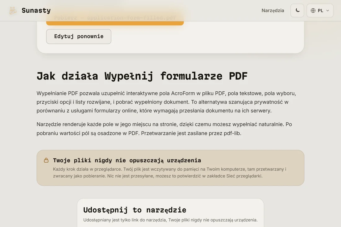Uzupełniony formularz PDF gotowy do pobrania ze wszystkimi wypełnionymi polami i dodanym podpisem