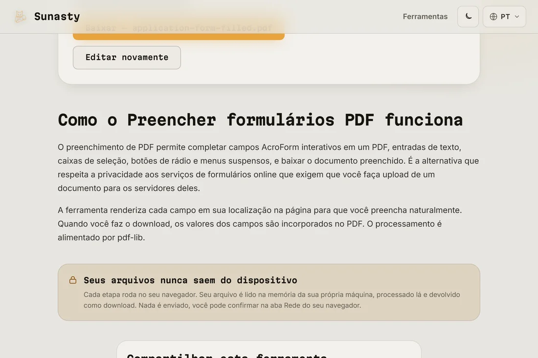 O formulário PDF preenchido pronto para download com todos os campos preenchidos e uma assinatura adicionada