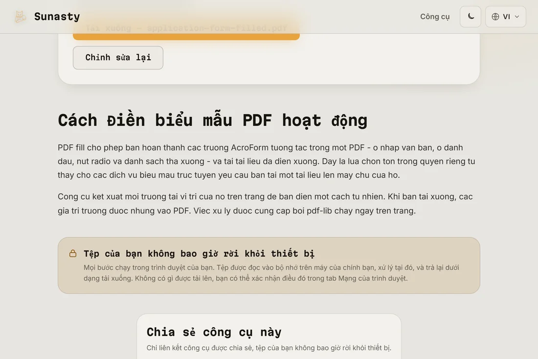 Biểu mẫu PDF đã hoàn thành sẵn sàng tải về với tất cả các trường đã điền và một chữ ký được thêm vào