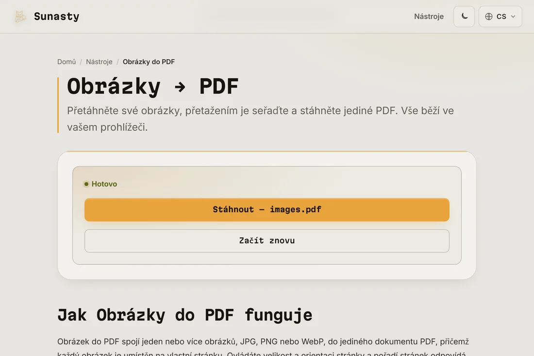 Výsledné PDF připravené ke stažení, zobrazující obě stránky