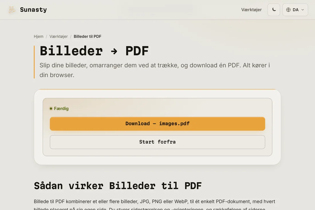 Den resulterende PDF klar til download med begge sider vist