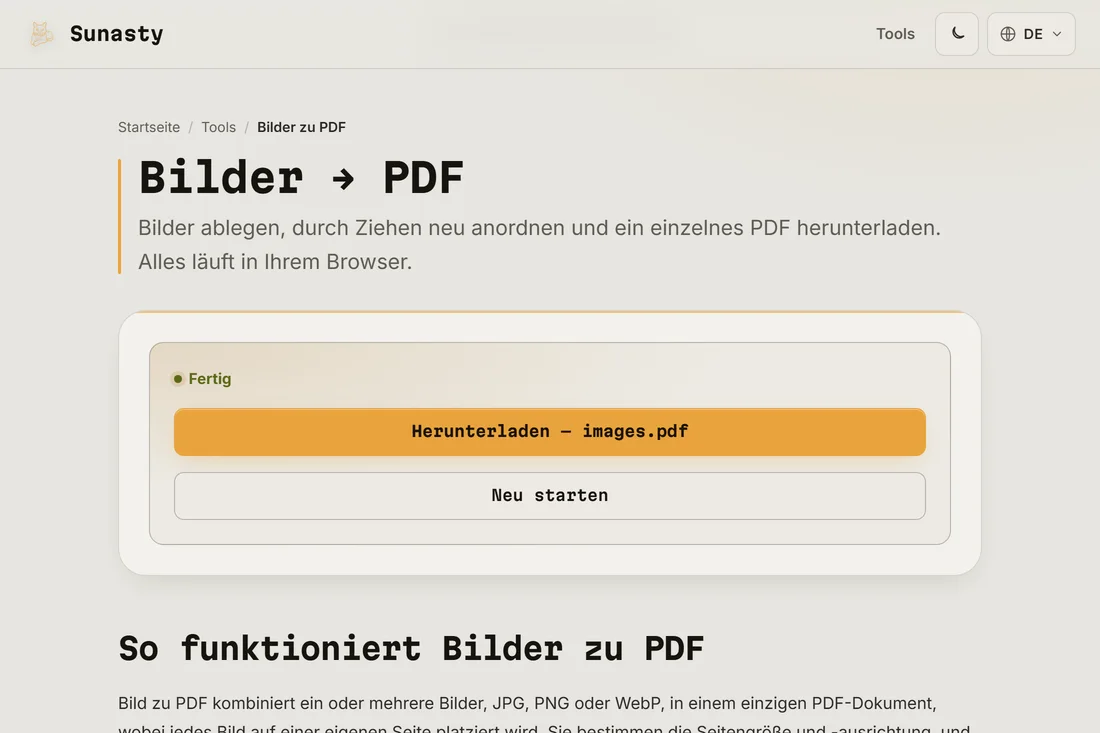 Das resultierende PDF bereit zum Download, mit beiden Seiten