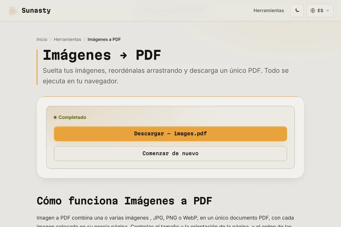 El PDF resultante listo para descargar, mostrando ambas páginas