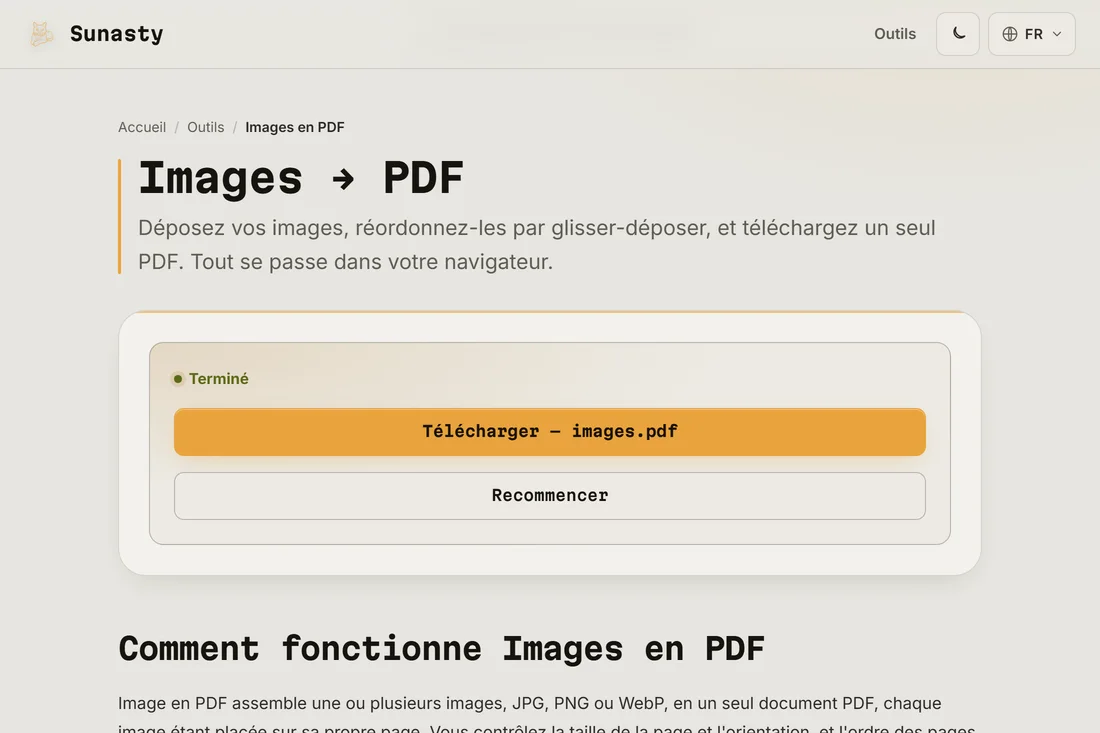 Le PDF résultant prêt au téléchargement, avec les deux pages visibles