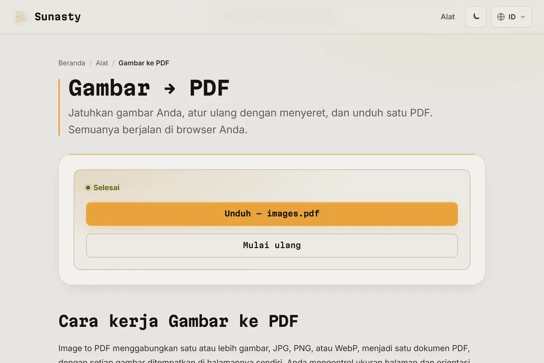 PDF hasil siap diunduh, menampilkan kedua halaman