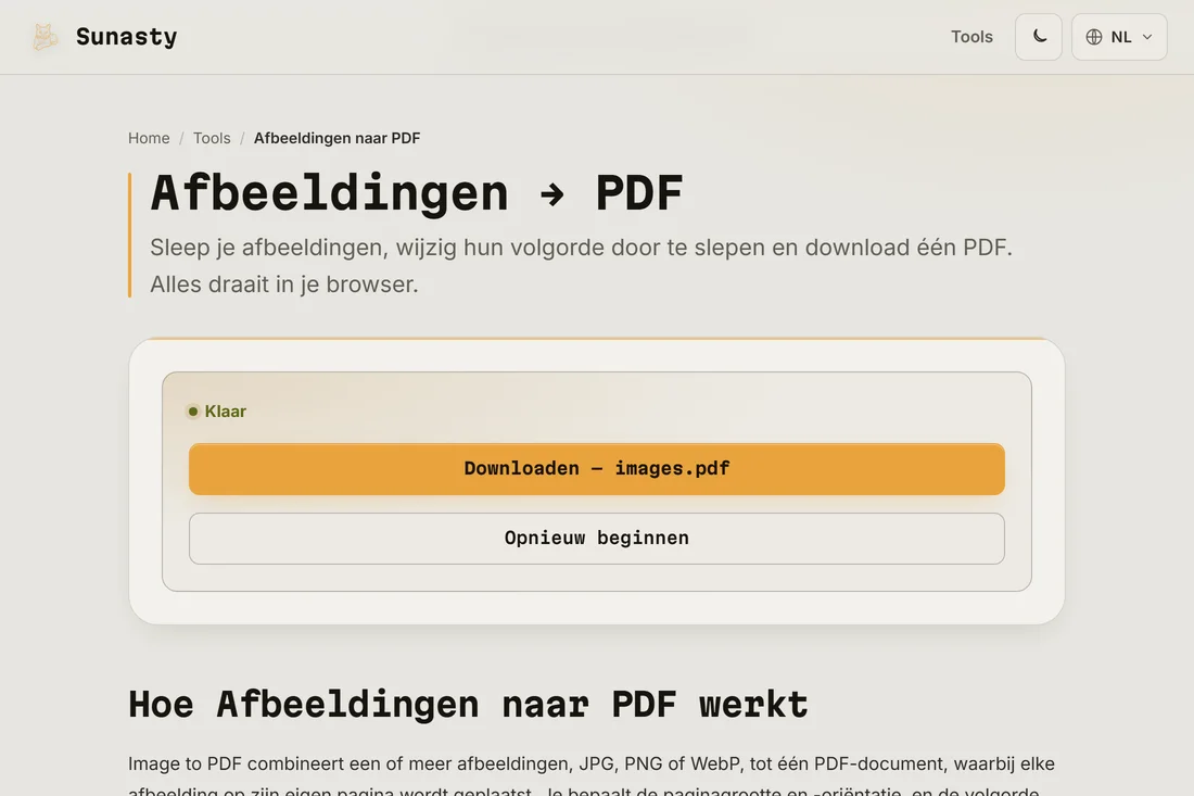 De resulterende PDF klaar om te downloaden, met beide pagina's zichtbaar