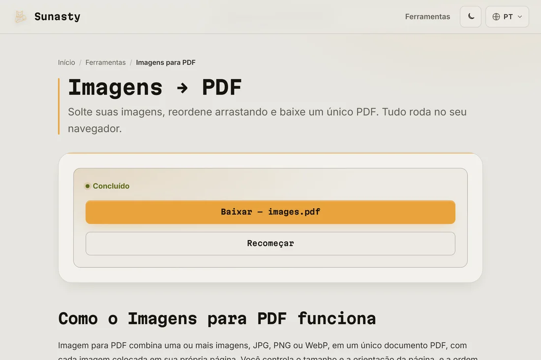 O PDF resultante pronto para download, mostrando as duas páginas