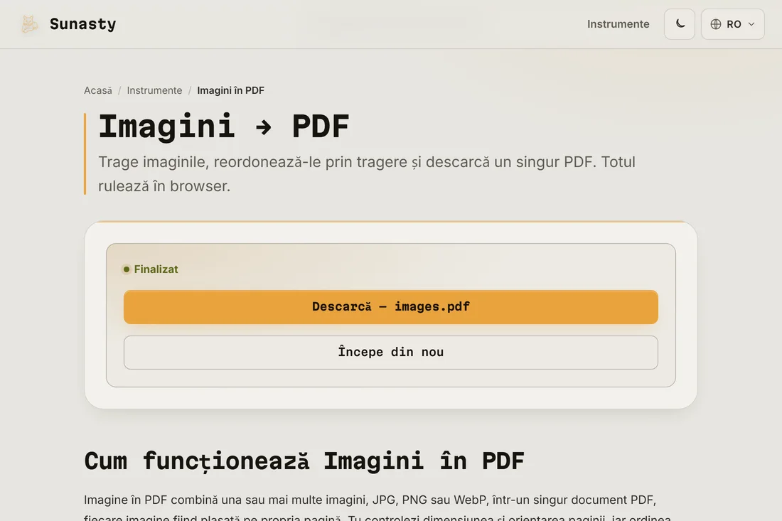 PDF-ul rezultat gata de descărcat, cu ambele pagini vizibile