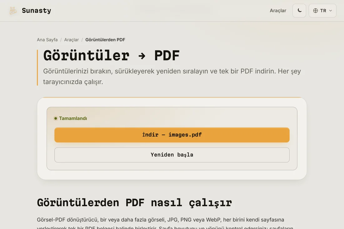 İndirilmeye hazır, her iki sayfayı gösteren ortaya çıkan PDF