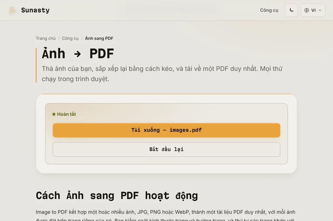 File PDF kết quả sẵn sàng tải về, hiển thị cả hai trang