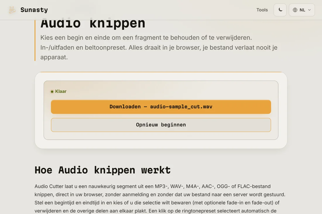 Het bijgesneden beltoonfragment klaar om te downloaden