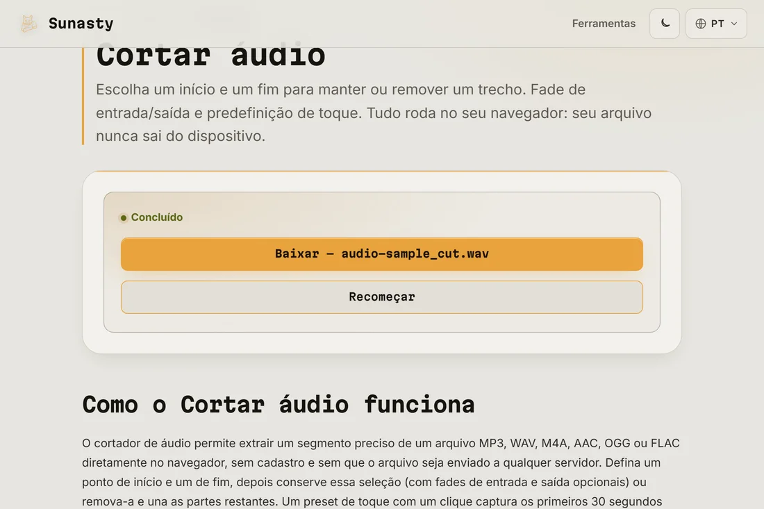O trecho de toque recortado, pronto para baixar