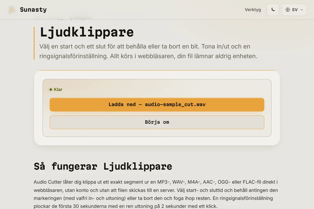 Det trimmade ringsignalsklippet redo att laddas ner