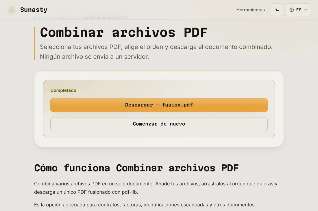 El PDF combinado listo para descargar, mostrando el número total de páginas