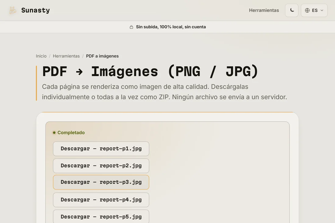 Las imágenes JPG convertidas listas para descargar como archivos sueltos o un ZIP