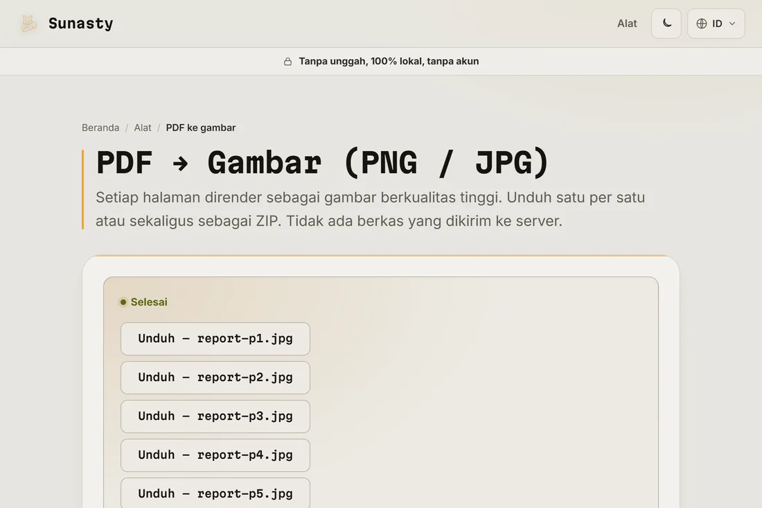 Gambar JPG hasil konversi siap diunduh sebagai file terpisah atau ZIP