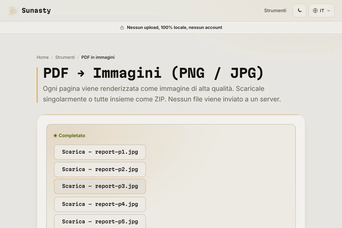 Le immagini JPG convertite pronte per il download come file singoli o come ZIP