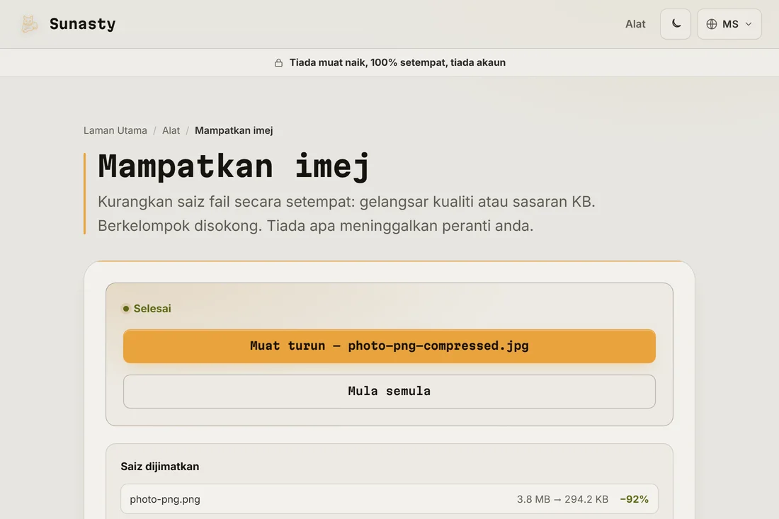 Hasil penukaran yang menunjukkan betapa lebih kecilnya versi JPG itu