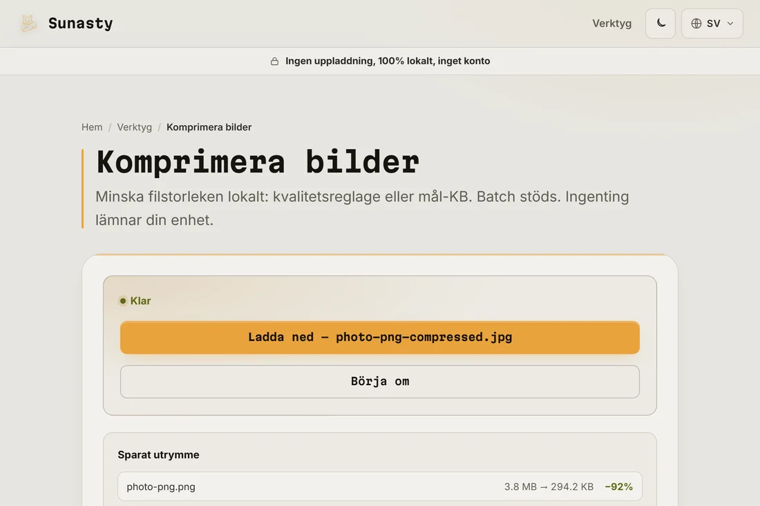 Konverteringsresultatet som visar hur mycket mindre JPG-versionen är