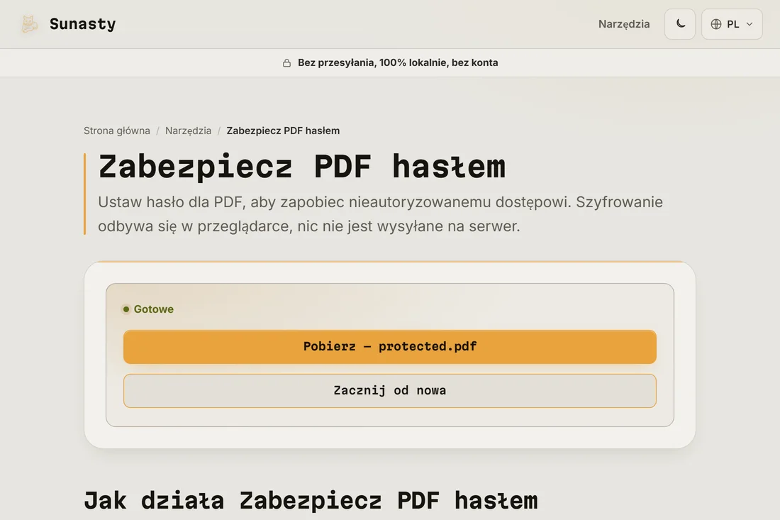 Link do pobrania chronionego pliku PDF po zakończeniu szyfrowania