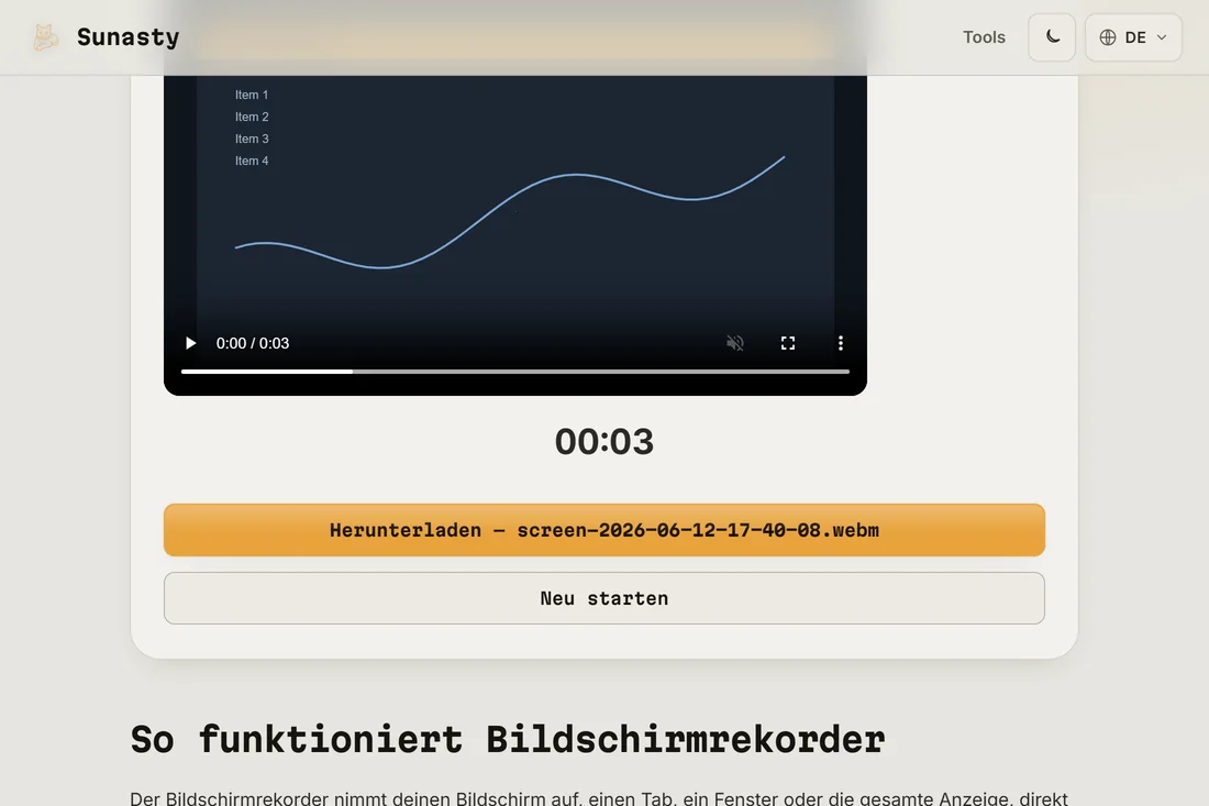 Die fertige Aufnahme mit Vorschau und dem Download-Button
