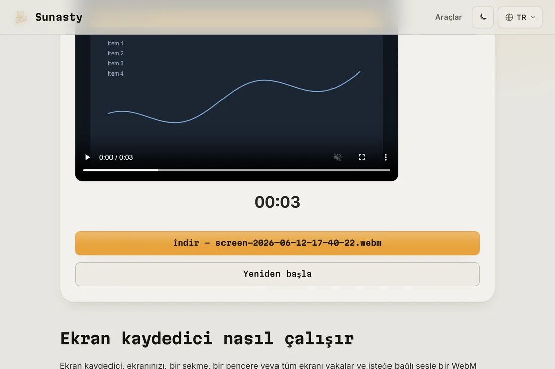 Önizlemesi ve indirme düğmesiyle tamamlanmış kayıt
