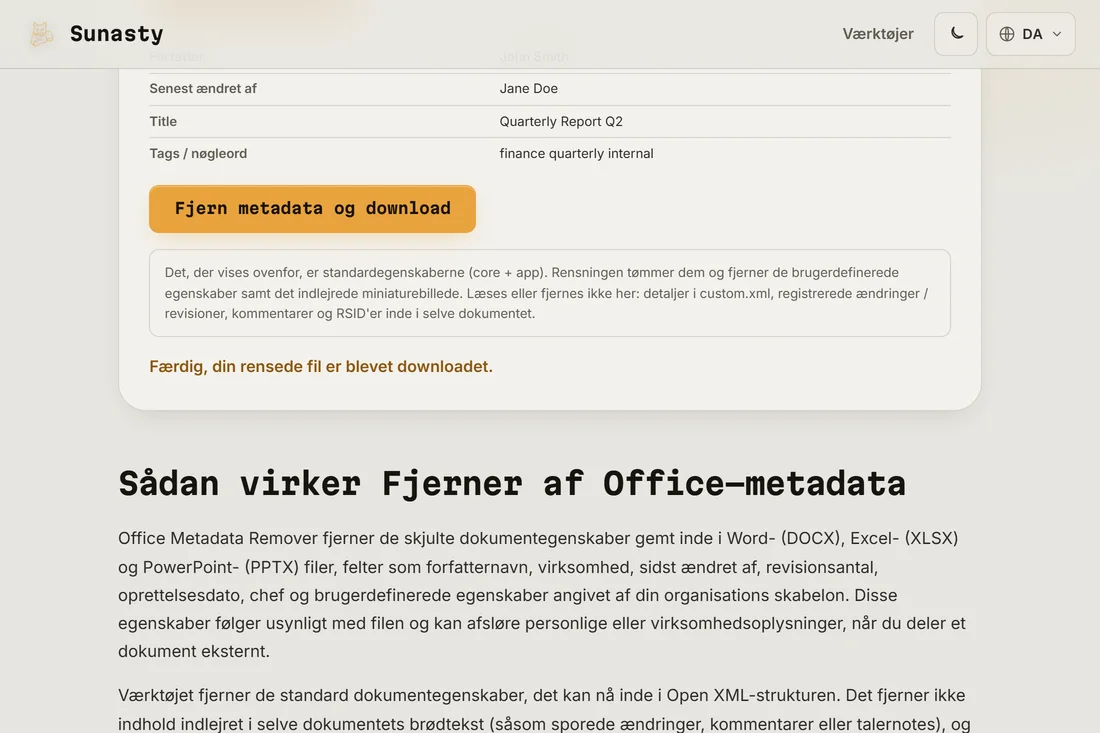 Download tilgaengelig efter oprydning af metadata