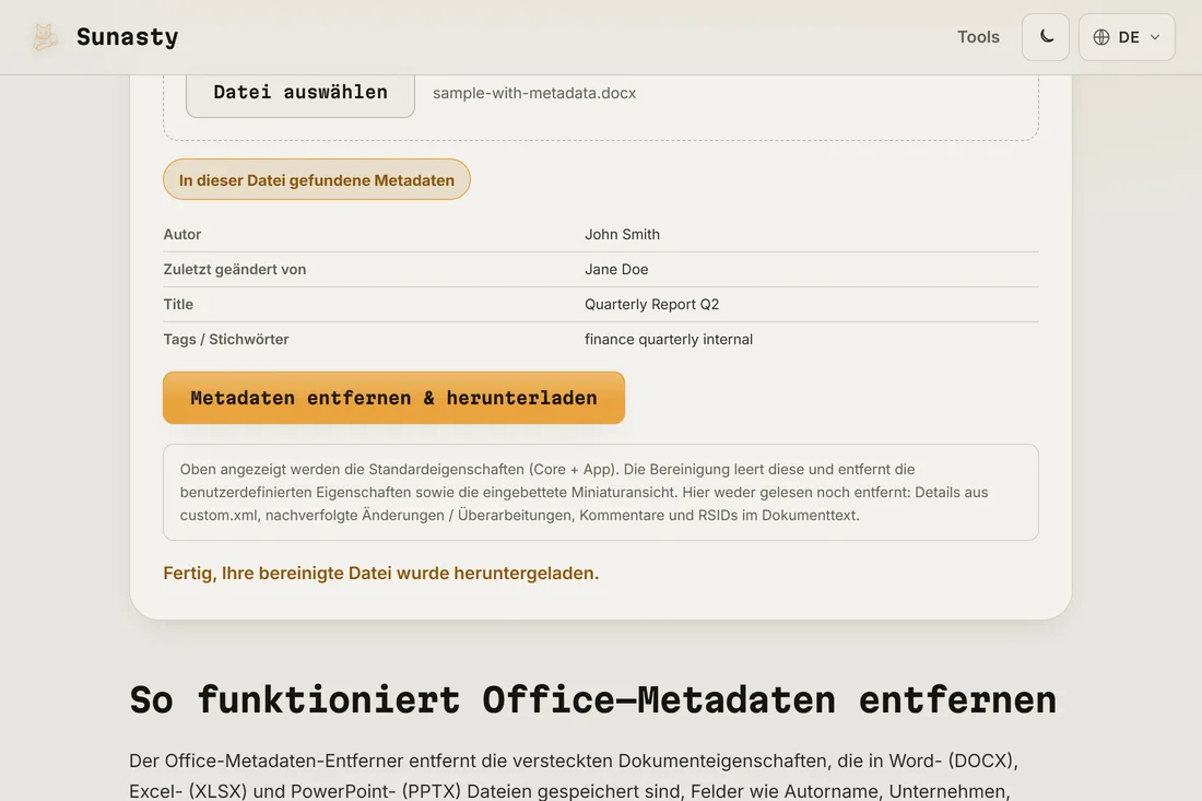Download verfuegbar nach der Metadatenbereinigung