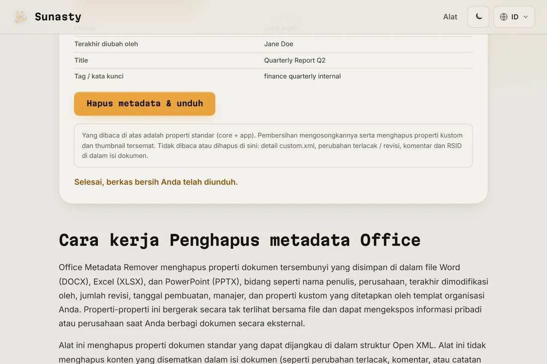 Unduhan tersedia setelah pembersihan metadata