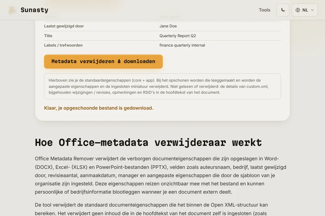 Download beschikbaar na het opschonen van metagegevens