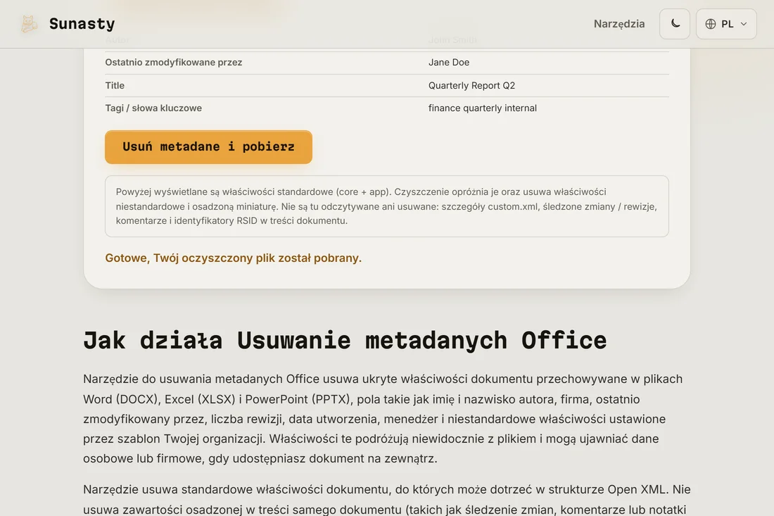 Pobieranie dostepne po oczyszczeniu metadanych