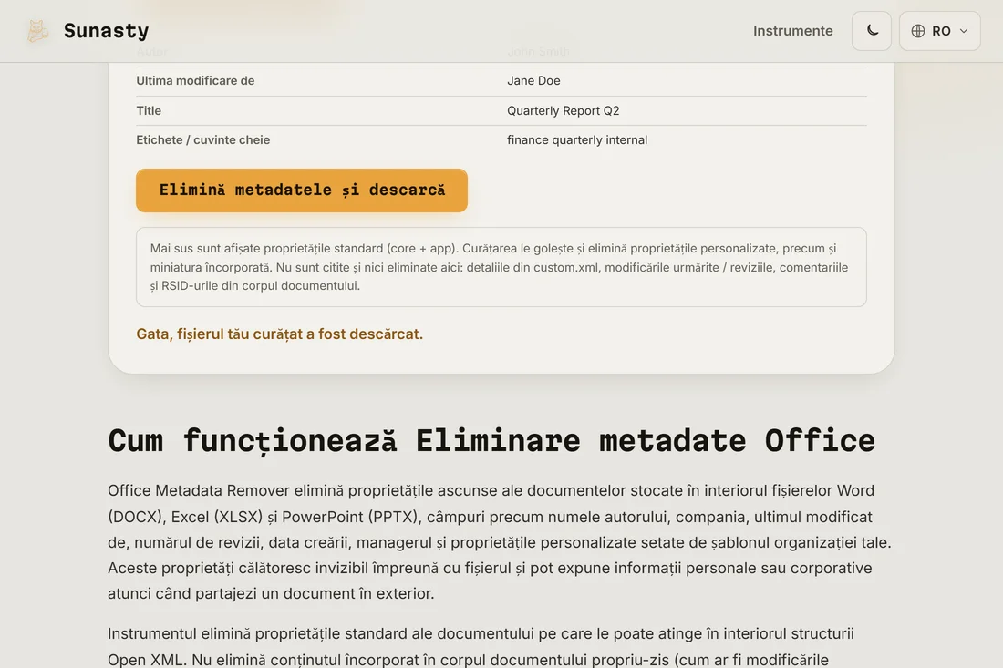 Descarcare disponibila dupa curatarea metadatelor