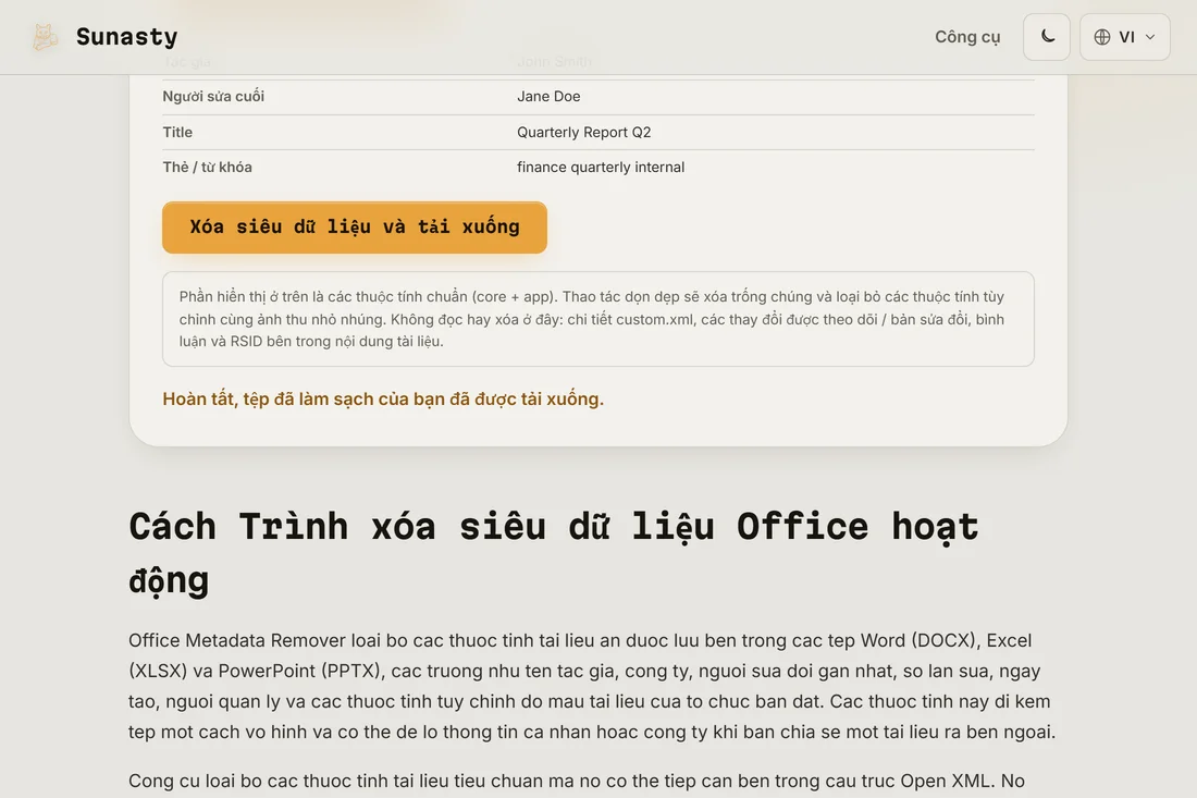 Tai xuong co san sau khi lam sach metadata