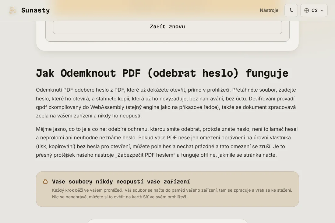 Odkaz ke stažení odemčeného PDF po úspěšném dešifrování