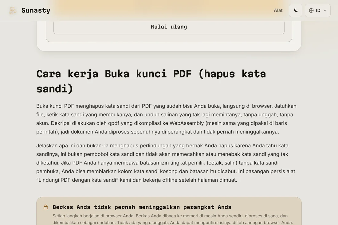 Tautan unduhan PDF yang sudah dibuka kuncinya setelah dekripsi berhasil