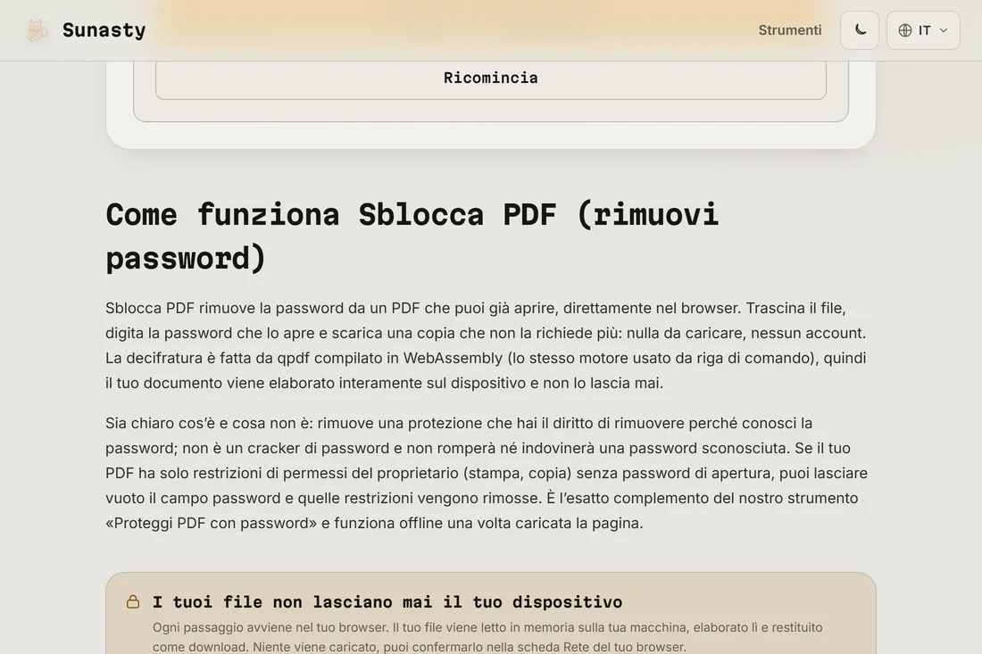 Il link di download del PDF sbloccato dopo una decifratura riuscita