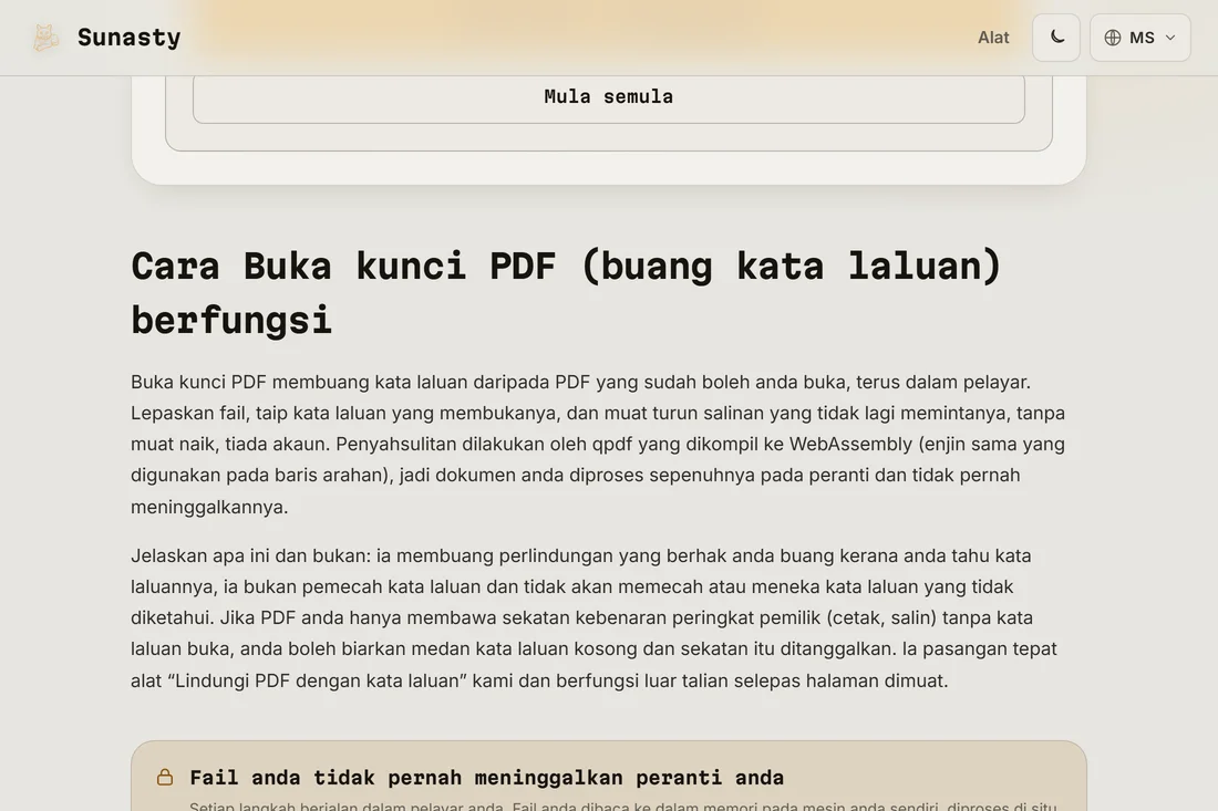 Pautan muat turun PDF yang dibuka kunci selepas penyahsulitan berjaya