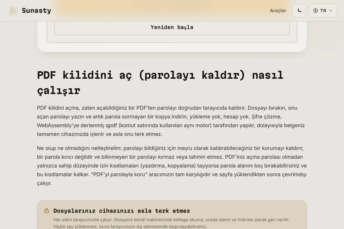Başarılı şifre çözmenin ardından kilidi açılmış PDF indirme bağlantısı