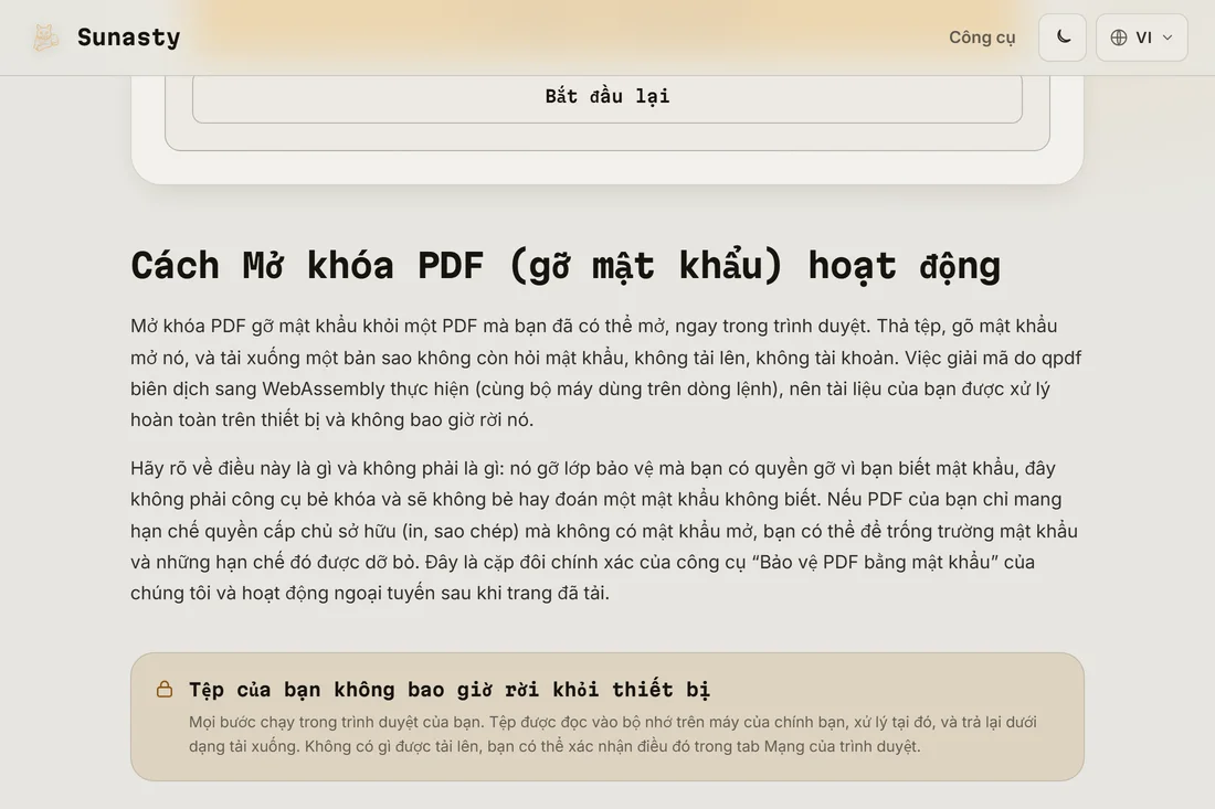 Liên kết tải xuống tệp PDF đã mở khóa sau khi giải mã thành công
