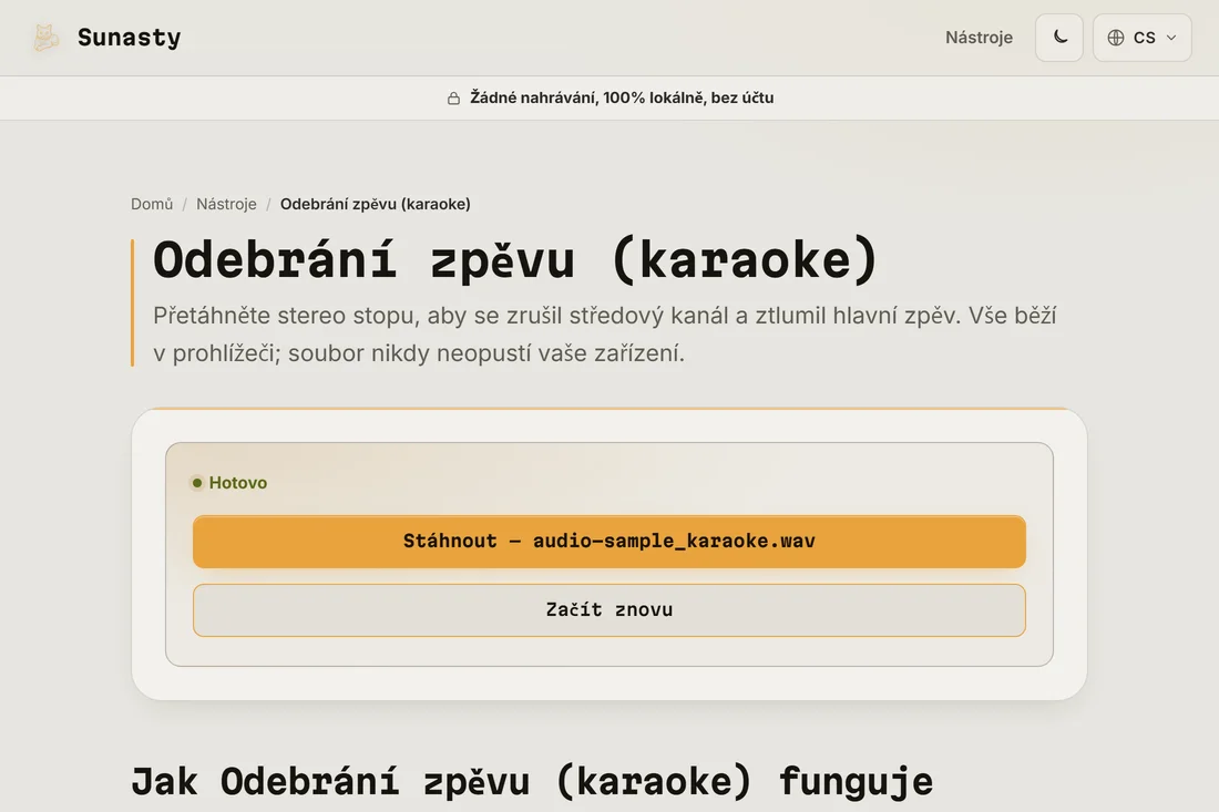 Zpracovaná stopa se zeslabeným zpěvem, připravená ke stažení