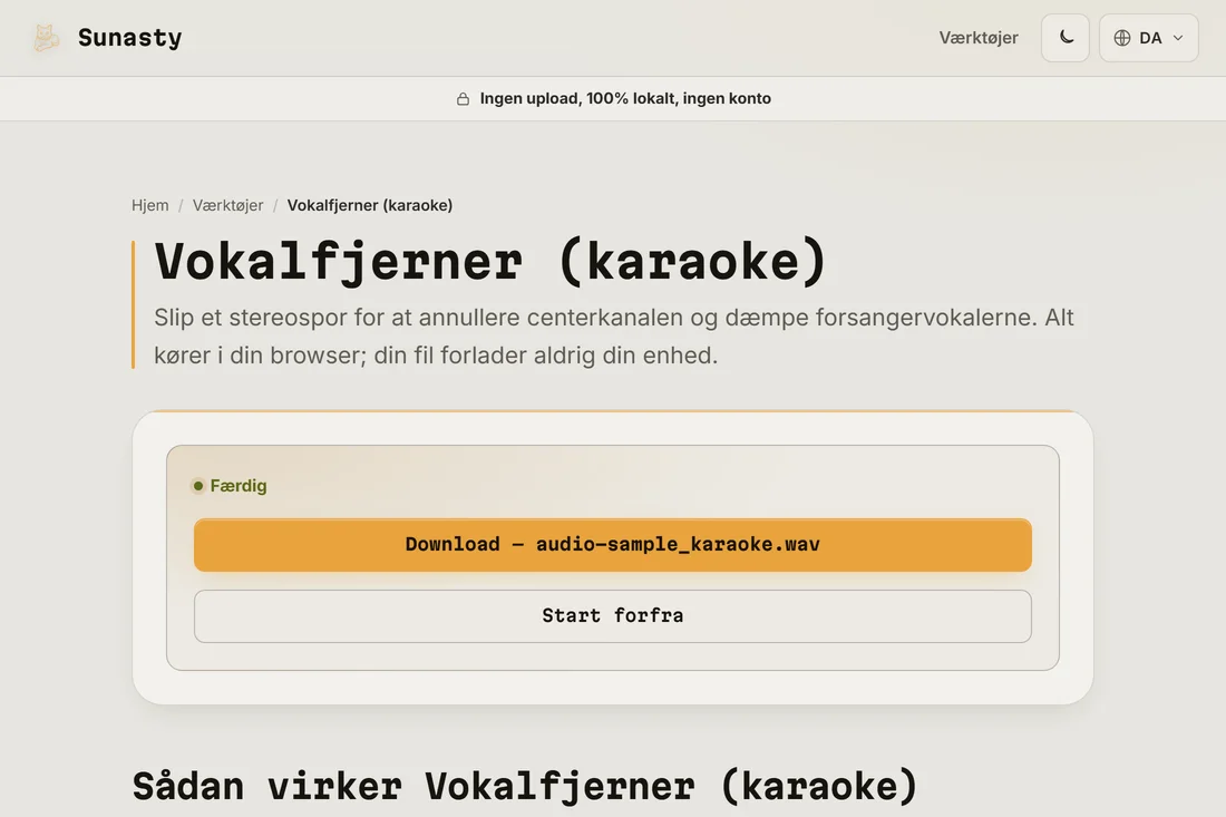 Det behandlede spor med reduceret vokal, klar til download