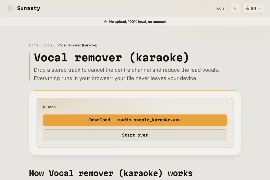The processed track with vocals reduced, ready to download