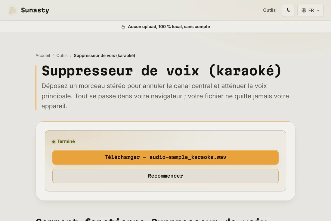La piste traitee avec les voix reduites, prete a telecharger