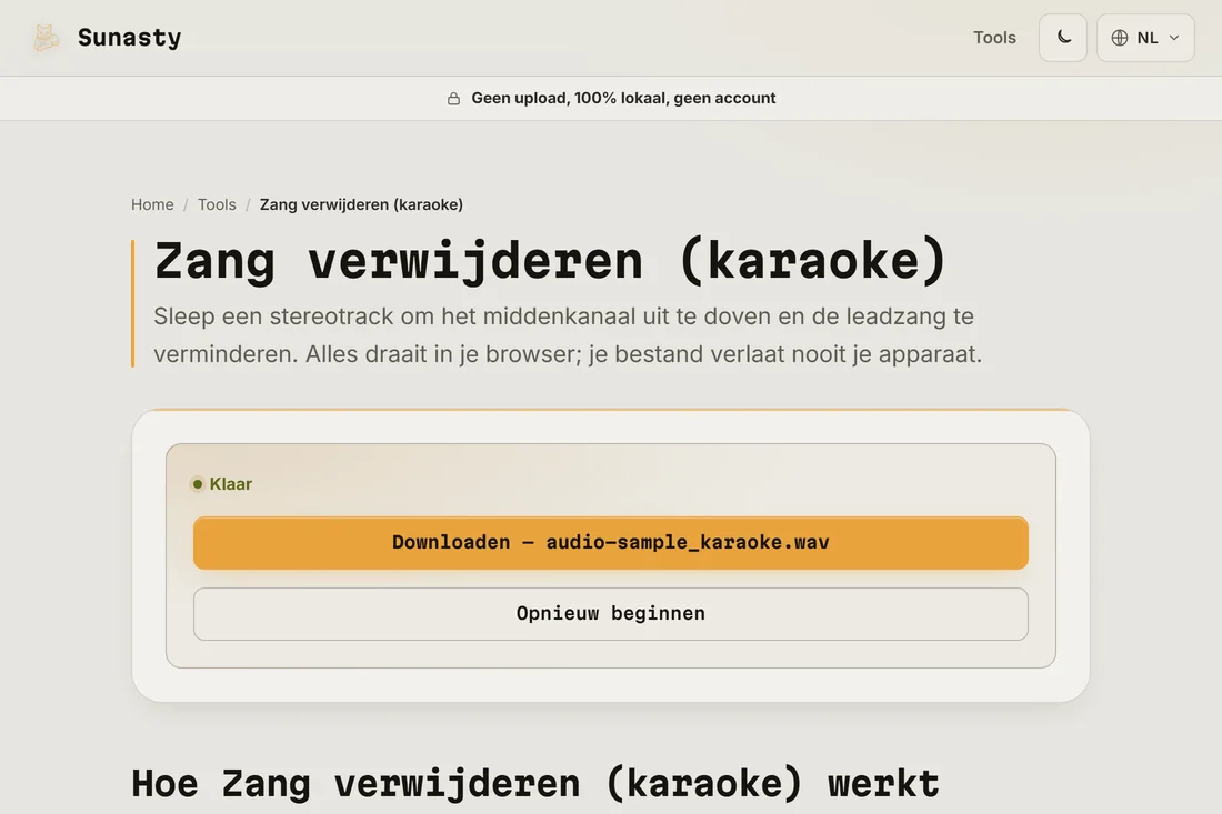 De verwerkte track met verminderde zang, klaar om te downloaden
