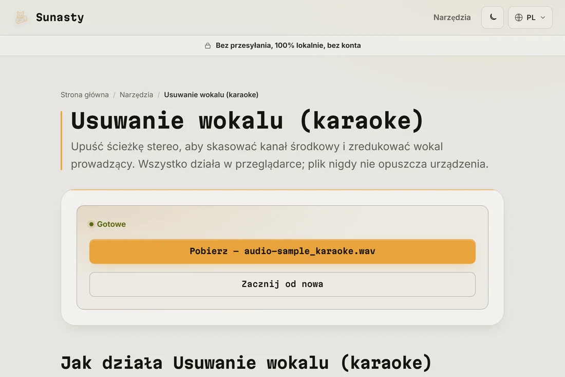 Przetworzona ścieżka ze zredukowanym wokalem, gotowa do pobrania