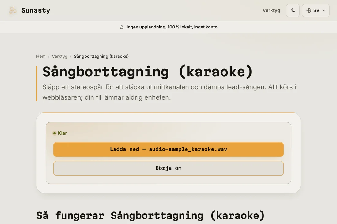 Det bearbetade spåret med dämpad sång, redo att laddas ner
