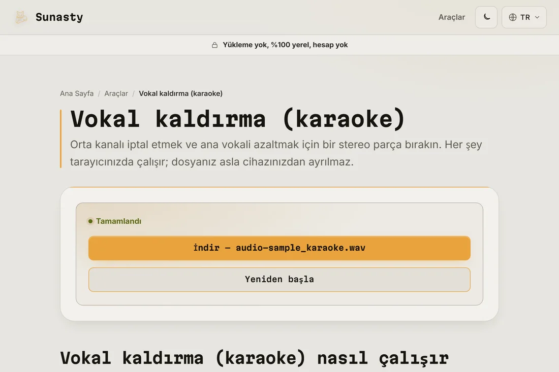 Vokalleri azaltılmış, indirilmeye hazır işlenmiş parça