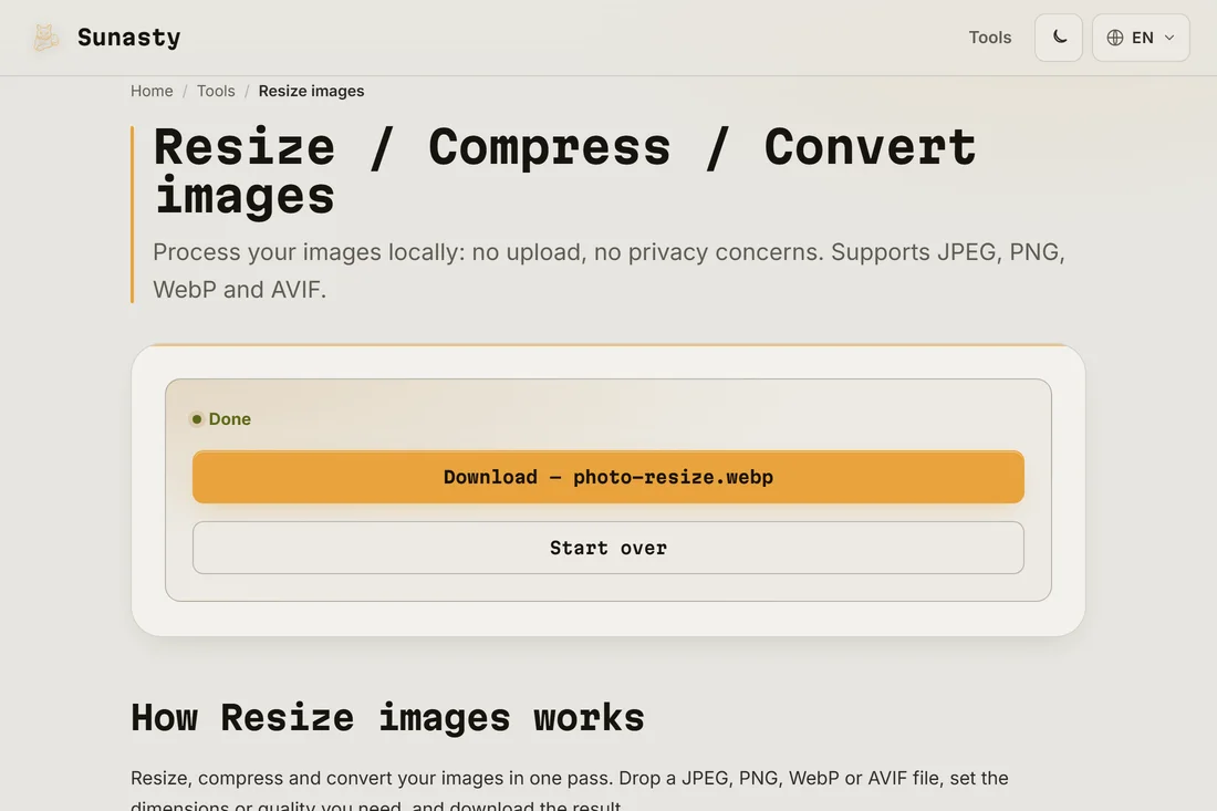 The resized image ready to download at the specified pixel dimensions