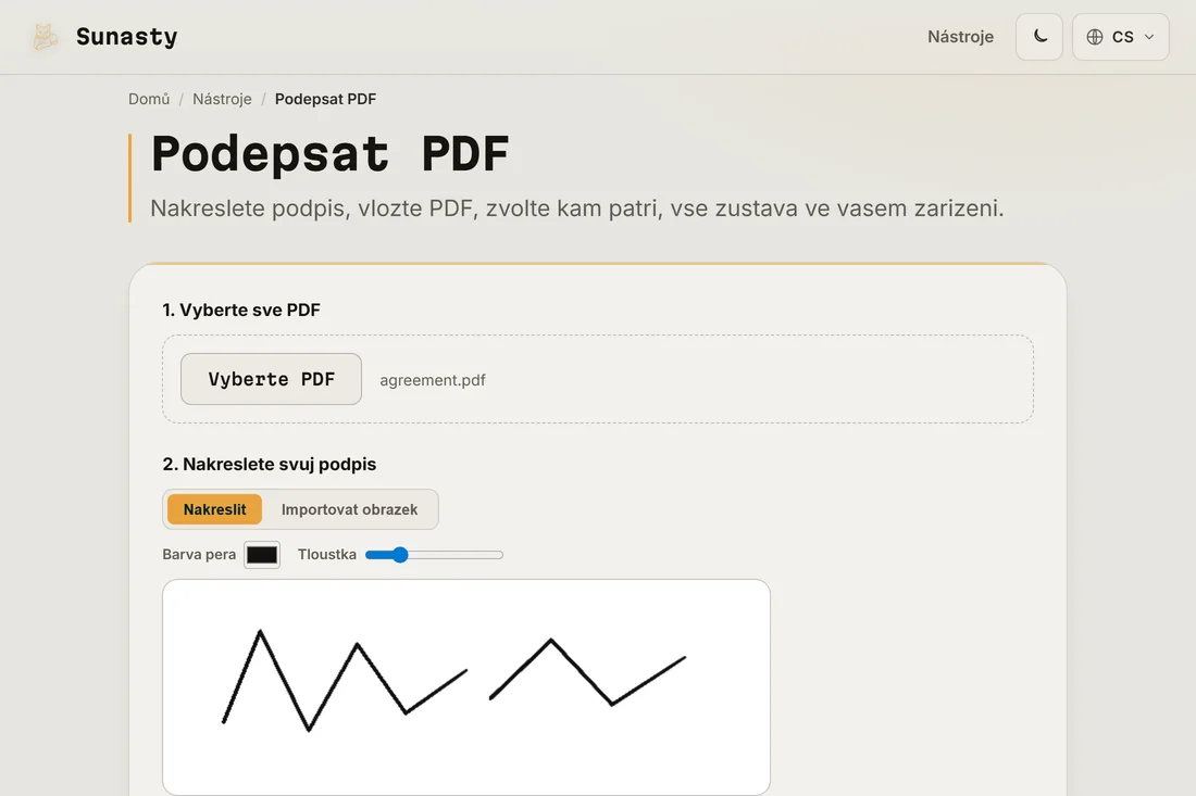 Nástroj pro podepisování s vlastnoručním podpisem nakresleným na podložce