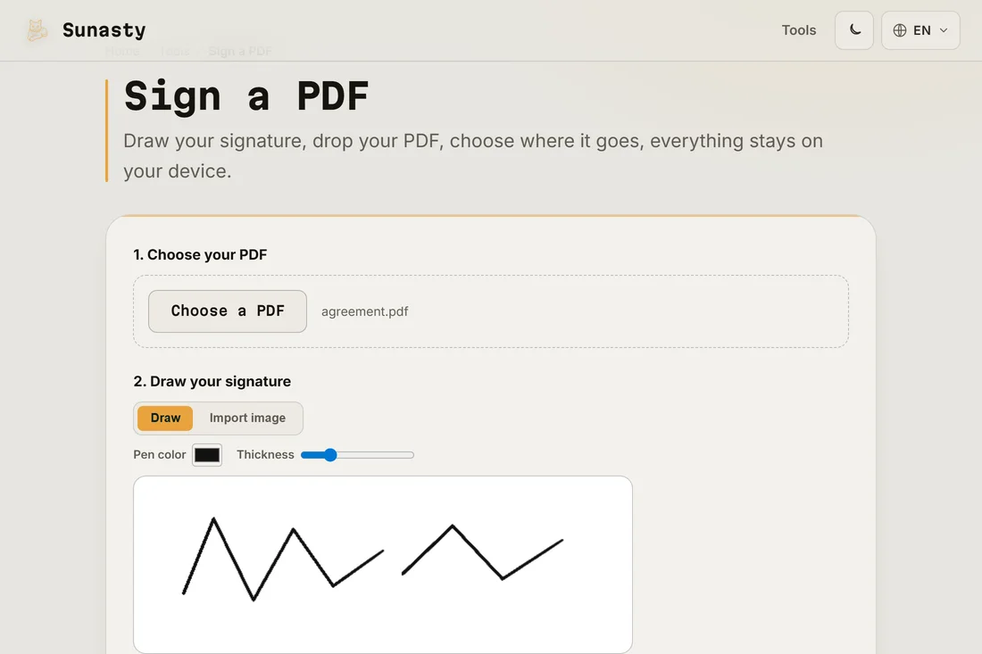 The signing tool with a handwritten signature drawn on the pad
